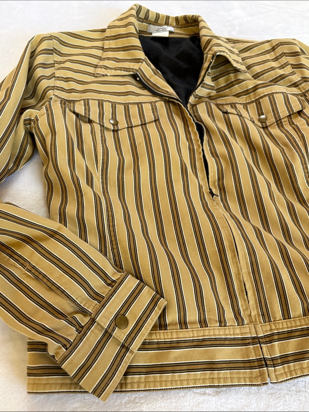 jax country Vintage Women's Striped Brown & Tan Tailored Zip Jacket Medium